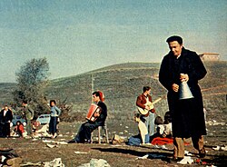 Fellini during the filming of Nights of Cabiria, 1956