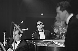 Shearing (centre) performing with the Quintet in Holland, 1962