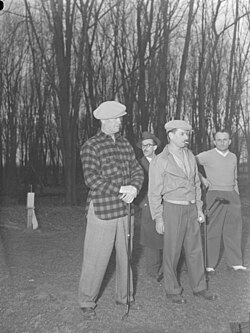 Playing golf (in plaid) in 1948 in Montreal