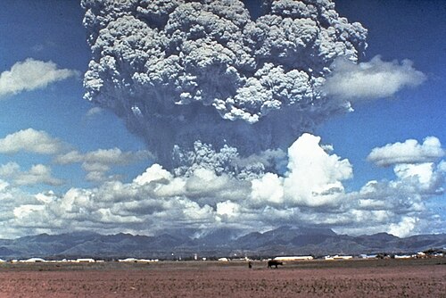 Eruption column over Mount Pinatubo in the Philippines, June 12, 1991