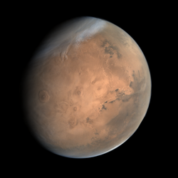 Mars, an example of a cold desert planet, seen by the Mars Orbiter Mission space probe