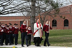 The students at Sacred Heart Apostolic School praying the Stations of the Cross on Good Friday, 2009
