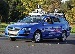 A robotic Volkswagen Passat shown at Stanford University is a driverless car.