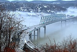 The Jennings Randolph Bridge connects East Liverpool to West Virginia via U.S. Route 30.