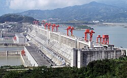 A wide shot of the Three Gorges Dam