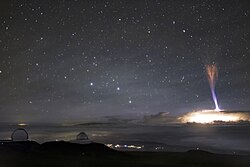 Lightning extending above the troposphere into the stratosphere as blue jet and reaching into the mesosphere as red sprite