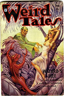 Williamson's novelette "Wizard's Isle" was the cover story in the June 1934 Weird Tales.