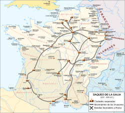 Reconstruction of the 407–409 sack of Gaul, based on Peter Heather (2005)