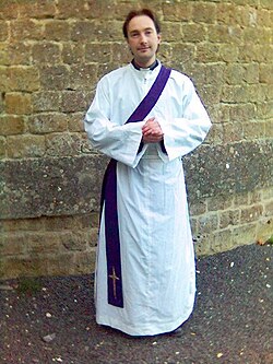 The vestments of a deacon, including a stole over the left shoulder