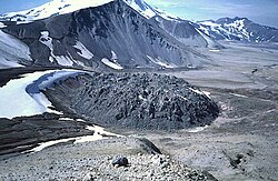 Alaskan volcano Novarupta with an effused lava dome at the summit.
