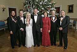 2006 Kennedy Center Honorees: Smokey Robinson, Andrew Lloyd Webber, Dolly Parton, Steven Spielberg, and Zubin Mehta with President George W. Bush and the First Lady Laura Bush.