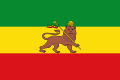 A green, gold, and red vertical tricolor with a lion in the center