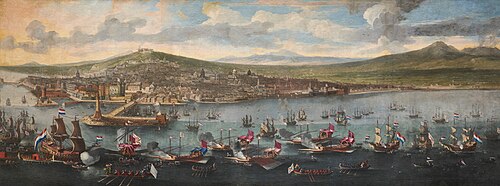 The Viceroy of Naples paying tribute to De Ruyter's fleet in the port of Naples, 1676, by Jan van Essen