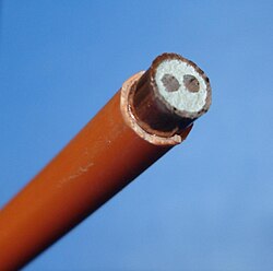PVC-sheathed mineral-insulated copper-clad cable with two conducting cores
