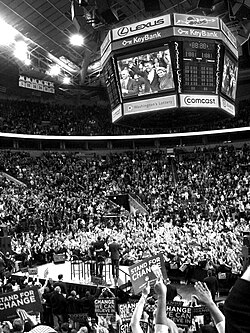 An Obama rally in Seattle, Washington, draws 18,000 people.