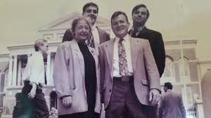 Helen Woodman with Craig Sandler on her left and SHNS reporters Jon Tapper and Dan Boylan in August 1996.