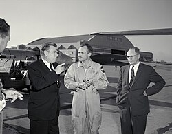 Godfrey (left) with NACA pilot George Cooper and Ames Research Center director Smith DeFrance