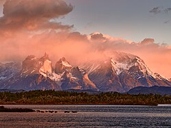 Cuernos del Paine from lake Pehoé