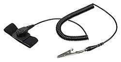 An antistatic wrist strap with crocodile clip