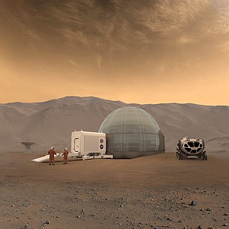 Langley's Mars Ice Dome design from 2016 for a Mars base would use in-situ water to make a sort of space-igloo.[clarification needed]