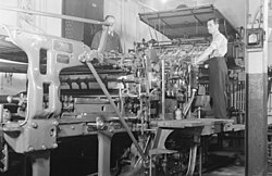Miehle press printing Le Samedi journal. Montreal, 1939.