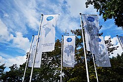 Flags of the DAAD on Kennedyallee, Bonn