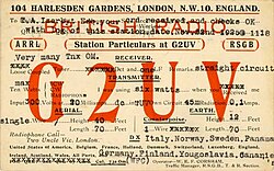 A 1925 QSL card from amateur radio operator Bill Corsham, G2UV.