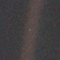 The Earth from beyond the planets of the Solar System as a Pale Blue Dot, which is the name of the iconic photo that this cropped image is of, taken by Voyager 1