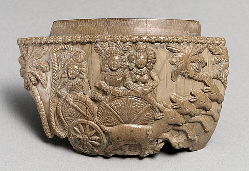 Possible depiction of the Moon God Chandra in his chariot with wife and attendant, 2nd-1st century BCE, Shunga period, West Bengal.[16]