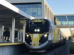 The Brightline train at Fort Lauderdale's Brightline station