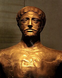 A bronze statue of Dhamar Ali Yahbur I, a Himyarite king who probably reigned in the late 3rd or early 4th century AD, displayed in the National Museum of Yemen
