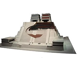 Scale model of the Templo Mayor of Tenōchtitlan showing the various stages as it was enlarged over time.