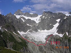 The Lower Curtis Glacier in North Cascades National Park is a well-developed cirque glacier; if the glacier continues to retreat and melt away, a lake may form in the basin
