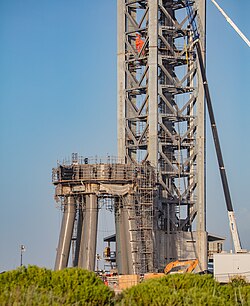 Orbital launch mount A under construction in Starbase, August 2021