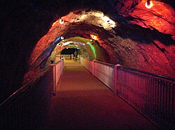 The Crystal Valley region of the Khewra Salt Mines in Pakistan. With around 250,000 visitors a year, the site is a major tourist attraction.