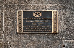A Historic Environment Scotland Plaque to Dame Cecily Isabel Fairfield, also known as Rebecca West