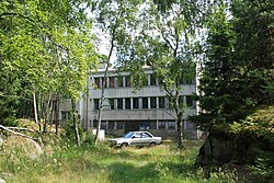 Weathered concrete mining building on Jussaro island