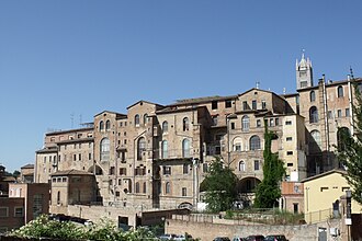 Siena's Santa Maria della Scala Hospital, one of Europe's oldest hospitals. During the Middle Ages, the Catholic Church established universities to revive the study of sciences, drawing on the learning of Greek and Arab physicians in the study of medicine.