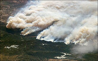 The Old Fire burning in the San Bernardino Mountains (image taken from the International Space Station)