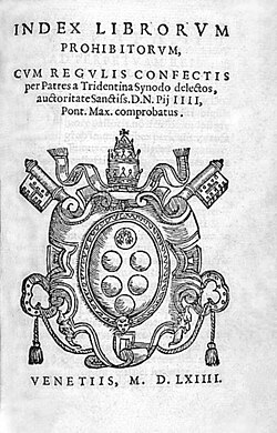 Title page of Index Librorum Prohibitorum, or List of Prohibited Books (Venice, 1564)