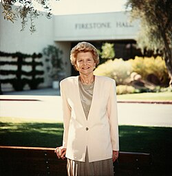 Photograph of Ford standing outside of the Betty Ford Center