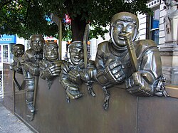 Our Game sculpture by Edie Parker outside the Hockey Hall of Fame in Toronto[423]