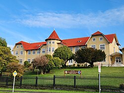 School with typical German architecture in Puerto Octay.