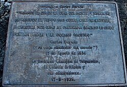 Commemorative plaque marking Charles Darwin’s ascent of Cerro La Campana