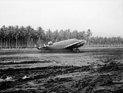 A No. 6 Squadron Hudson taxiing on Gurney Field at Milne Bay during September or October 1942