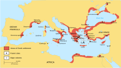 Approximate location of Greek territories and colonies during the Archaic period (750–550 BC)