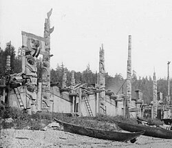 A group of Haida longhouses
