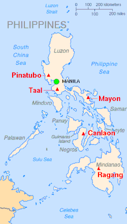 Map showing major volcanoes of the Philippines