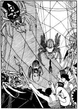 Illustration from 1894 by William Strang depicting a battle scene from Book One of Lucian's novel A True Story
