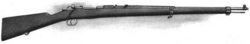 The Mauser Model 1893 rifle, used by the Spanish infantry and perceived to be superior to the Springfield Model 1892–99 used by the U.S. Army.[139] Because of this, the U.S. Army later developed the M1903 Springfield.[k]